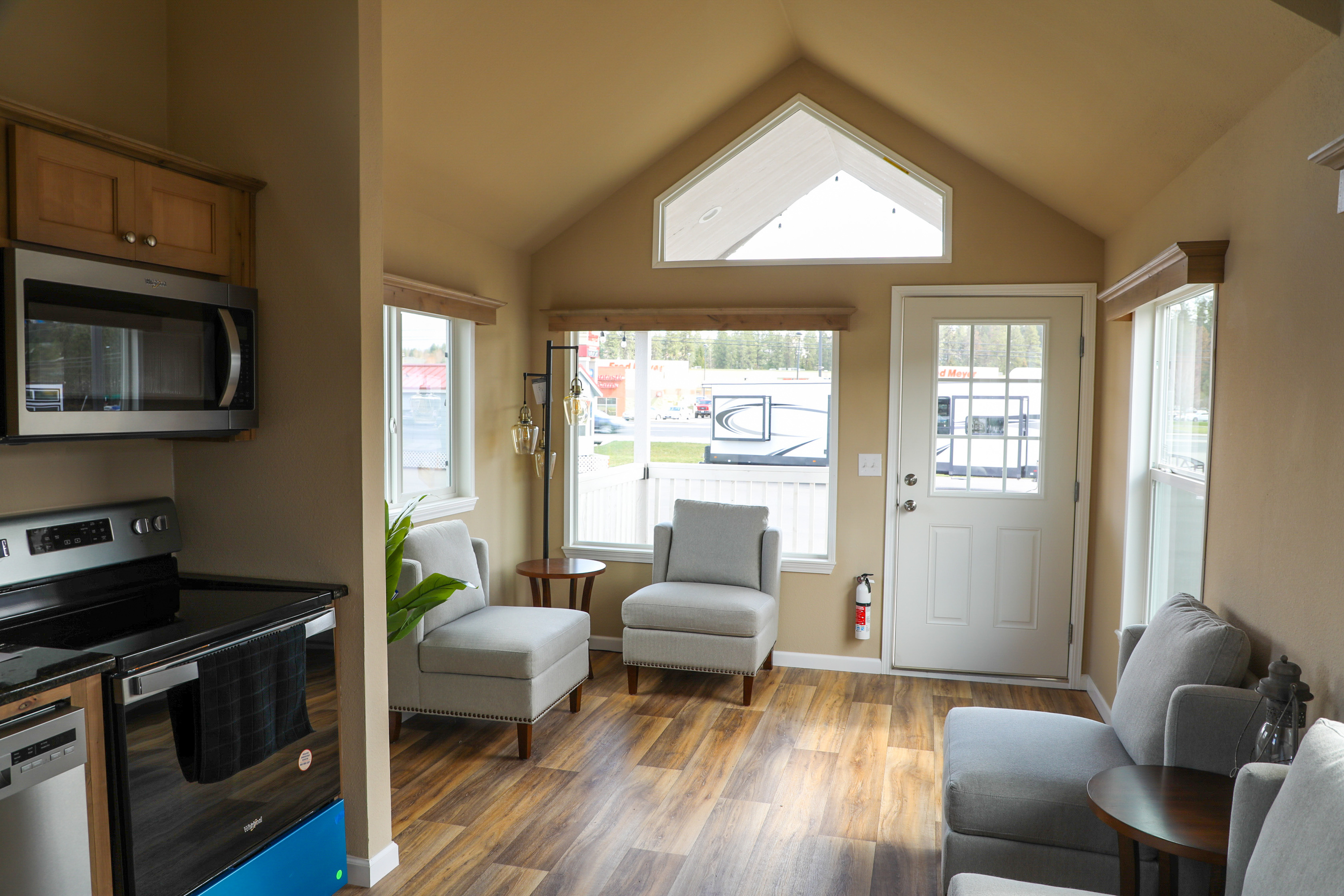 view of the living area from the back of the tiny home